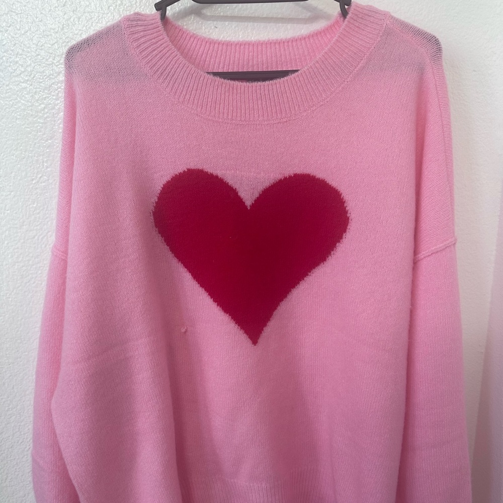 Vince Camuto Pink Heart Crew Neck Sweater